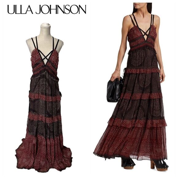Ulla Johnson Agathe Printed Tiered Strappy Gown - Picture 1 of 16